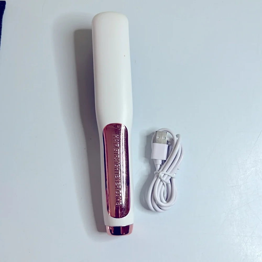 White With Rose Gold Cordless Rechargeable Straightening Brush